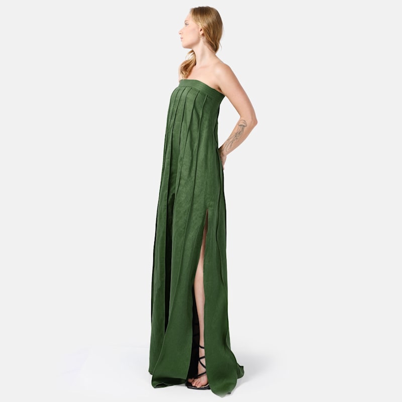 green strapless cotton dress Green Schiffli Embroidered Cotton Blend Dress Material With Floral Dig