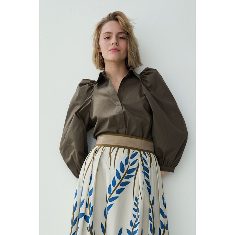 Thumbnail of Olive Green Puff-Sleeve Blouse image