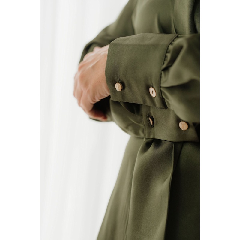 Thumbnail of Olive Green Silk Bow Blouse image