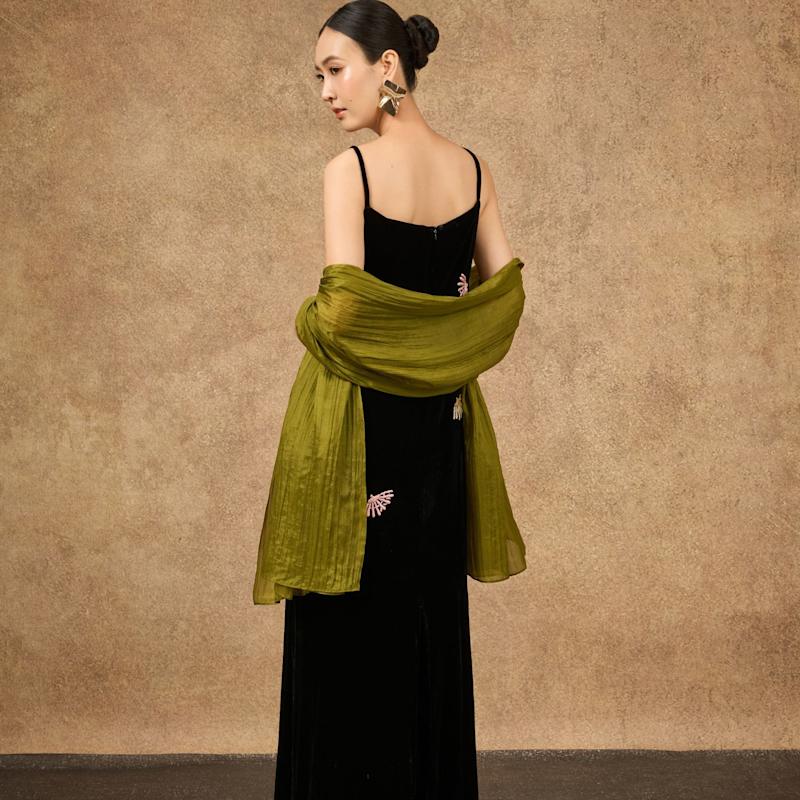 Thumbnail of Olive Green Silk Scarf – Handmade Mulberry Silk Shawl image