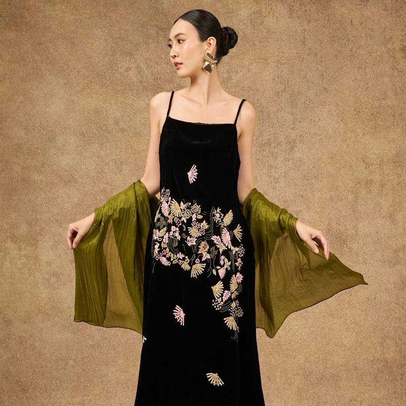Thumbnail of Olive Green Silk Scarf – Handmade Mulberry Silk Shawl image