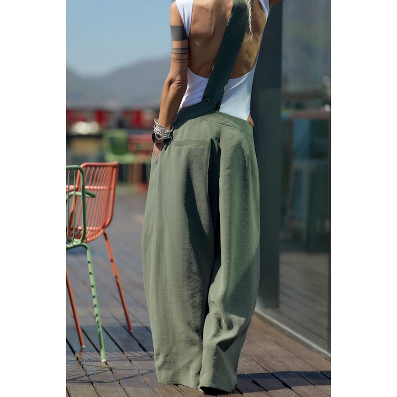 Thumbnail of Olive Green Suspender Jumpsuit With Open-Back image