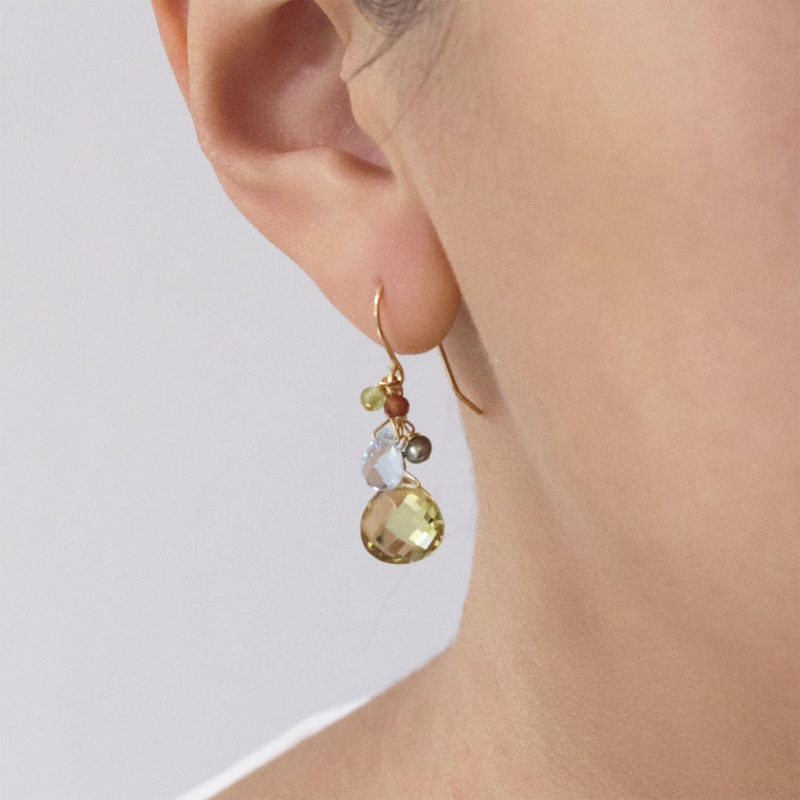 Thumbnail of Olive Quartz Cluster Drop Earrings image