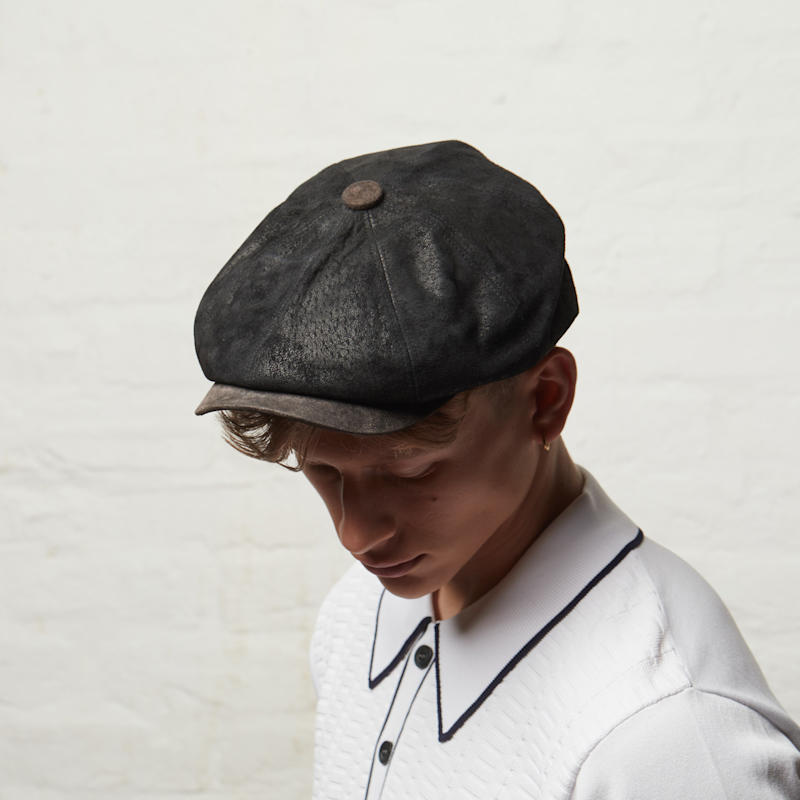 Thumbnail of Oliver Black Leather Bakerboy Newsboy Peaky Cap For Men image
