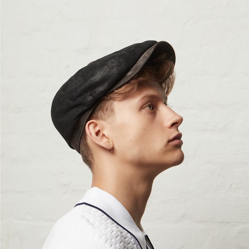 Thumbnail of Oliver Black Leather Bakerboy Newsboy Peaky Cap For Men image
