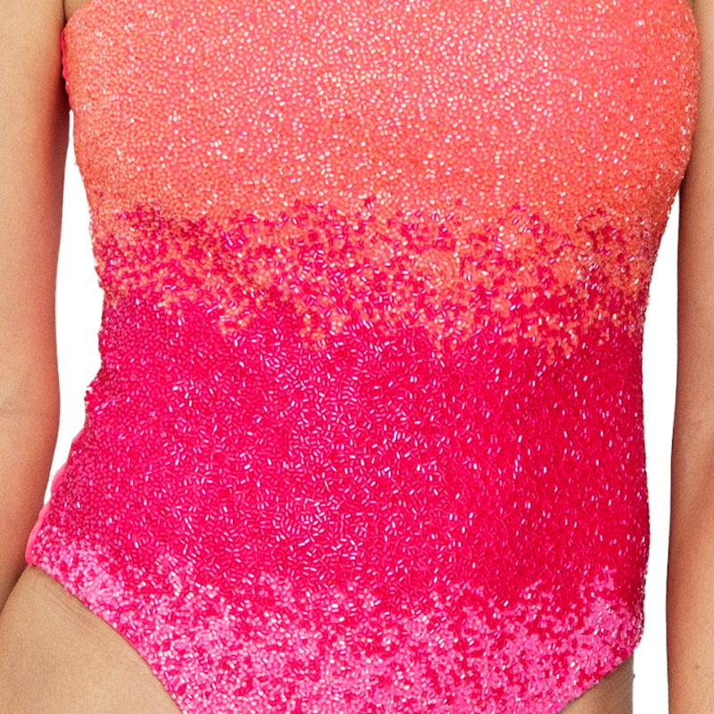 Thumbnail of Ombre Hand-Beaded Embellished One-Piece Swimsuit- Orange/Pink image