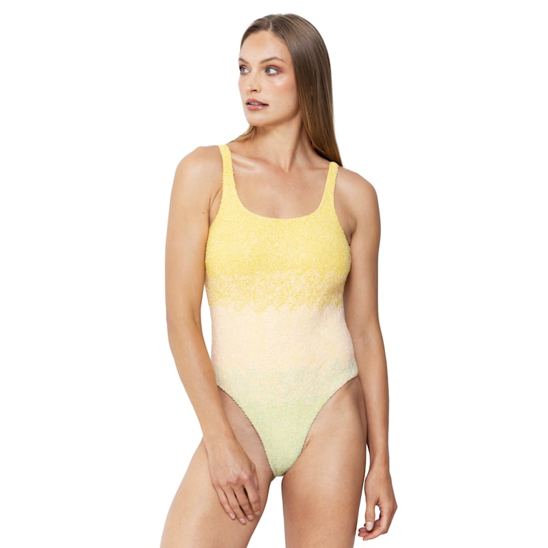Thumbnail of Ombre Hand-Beaded Embellished One-Piece Swimsuit- Yellow image