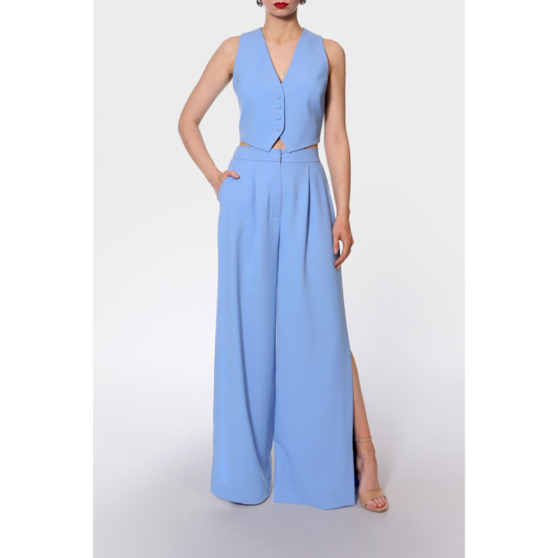 Thumbnail of Omena Blue Long Wide Trousers With Slits image