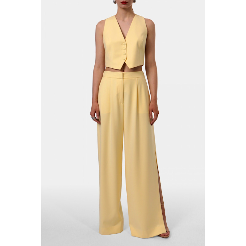 Thumbnail of Omena Butter Yellow Long Wide Trouser With Slits image