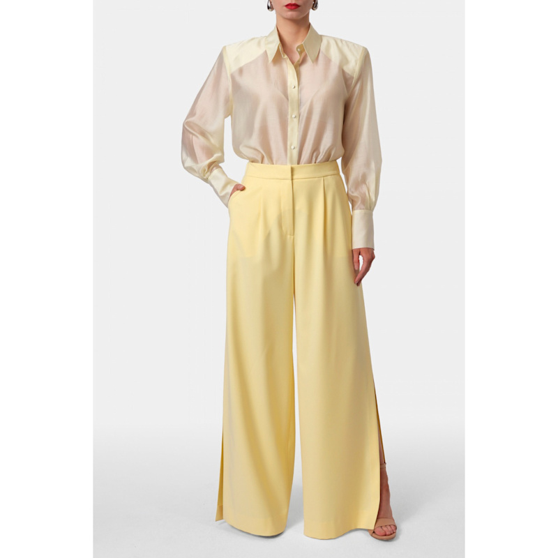 Thumbnail of Omena Butter Yellow Long Wide Trouser With Slits image