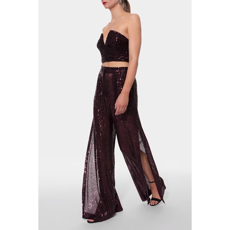 Thumbnail of Omena Purple Sparkle Wide Sequin Pants With Slits image