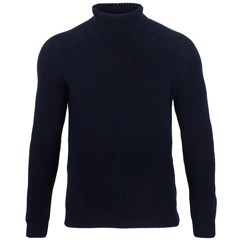 Thumbnail of Mens Cotton Jacob Fisherman Rib Knit Roll Neck Jumper - Navy image