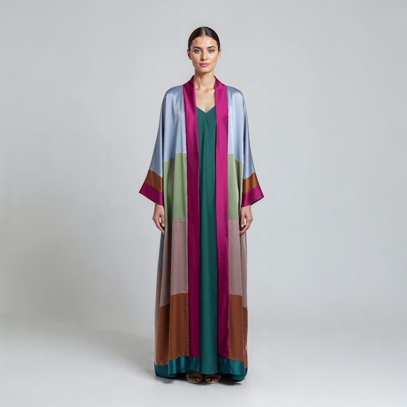Thumbnail of One Of A Kind Olive Shades Satin Long Abaya Kaftan image