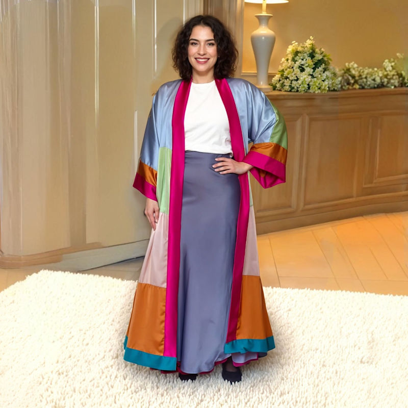 Thumbnail of One Of A Kind Olive Shades Satin Long Abaya Kaftan image
