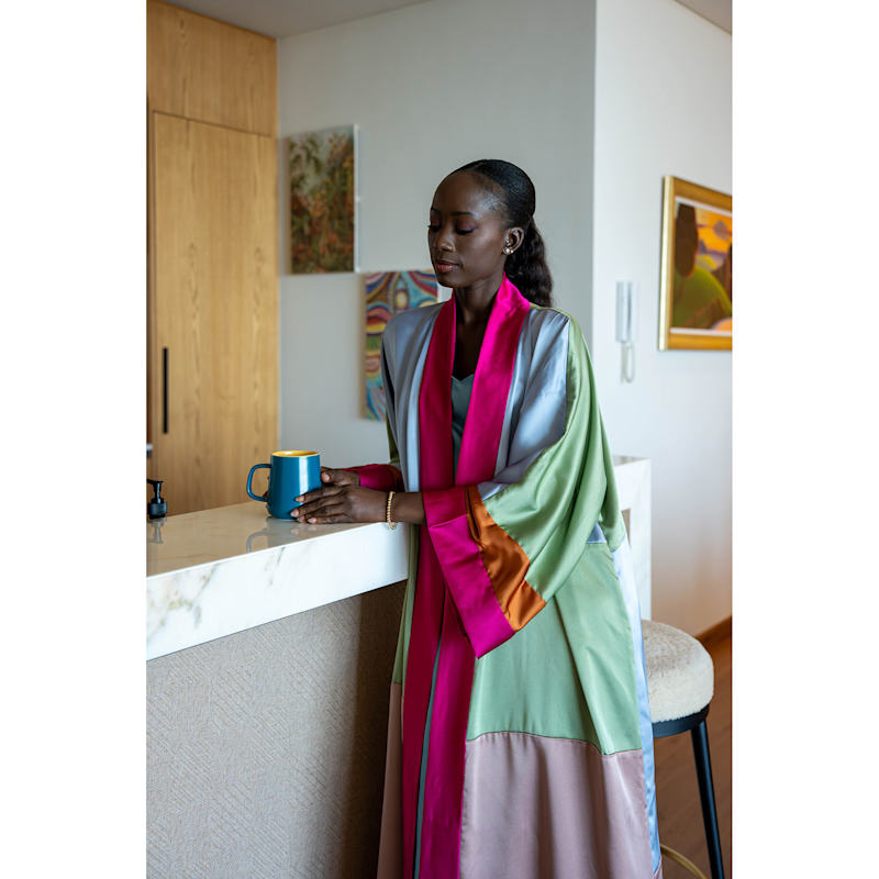 Thumbnail of One Of A Kind Olive Shades Satin Long Abaya Kaftan image