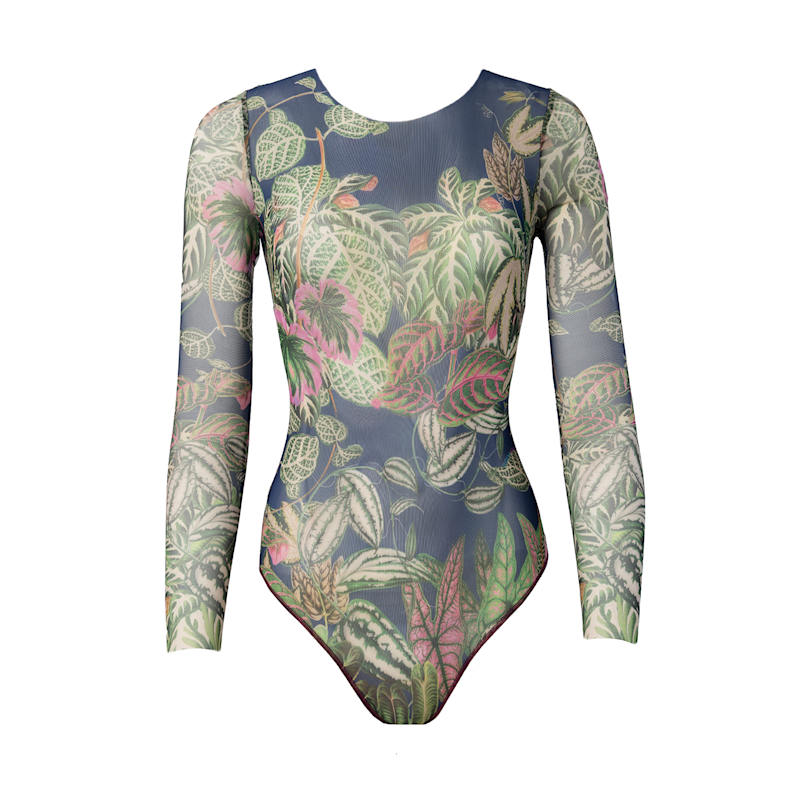 Thumbnail of Tan-Through Mesh One-Piece Swimsuit With Sleeves Botanicum - Quick Dry image