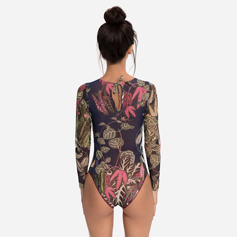 Thumbnail of Tan-Through Mesh One-Piece Swimsuit With Sleeves Botanicum - Quick Dry image