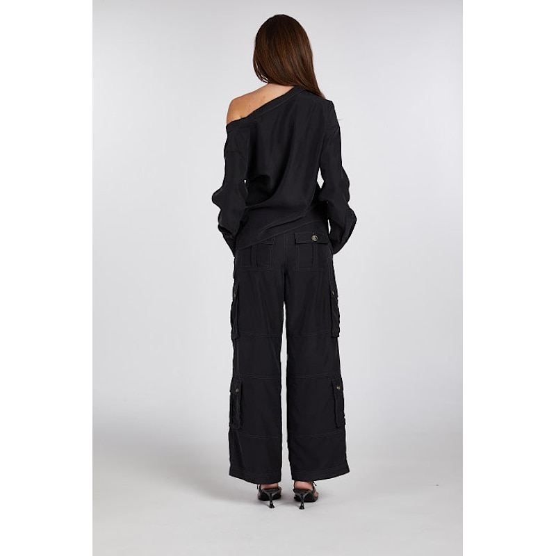 One Shoulder Asymmetric Button Up - Black | sâb studio | Wolf & Badger
