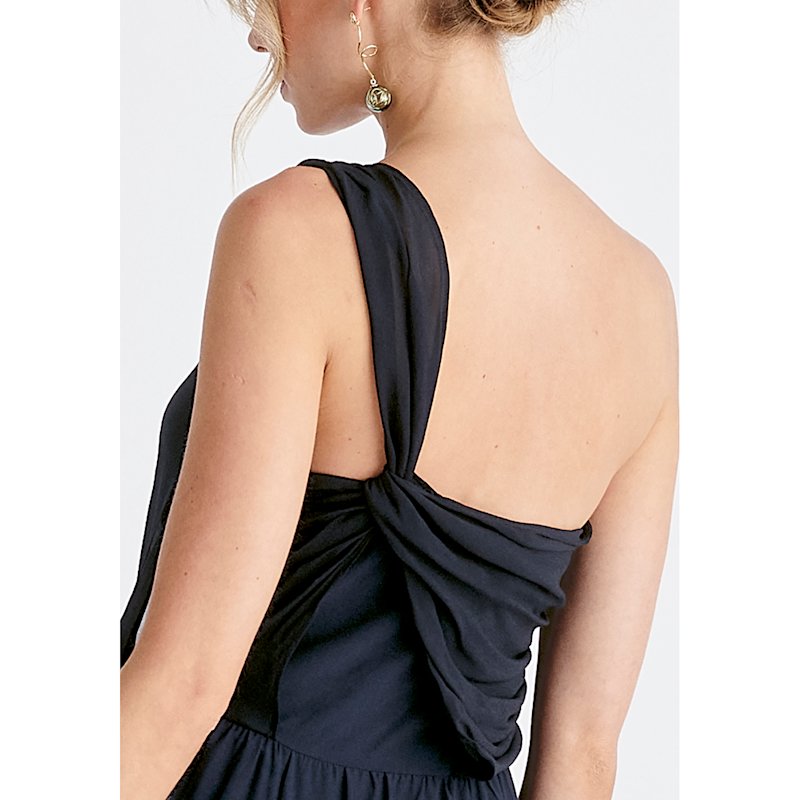 One Shoulder Flowy Dress In Navy | PAISIE | Wolf & Badger