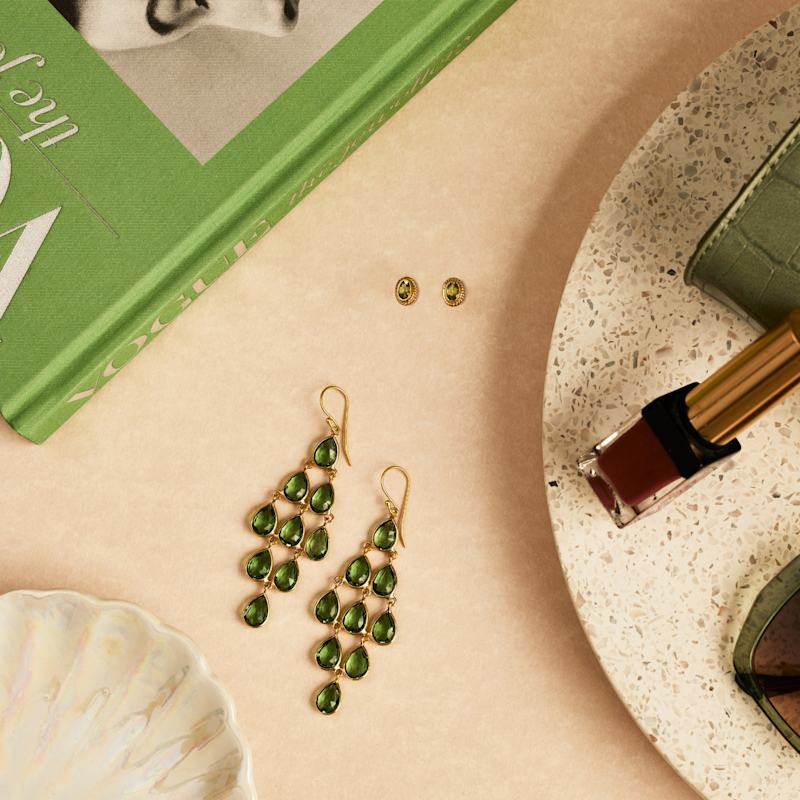 Thumbnail of Erviola Gemstone Cascade Earrings Gold Peridot image