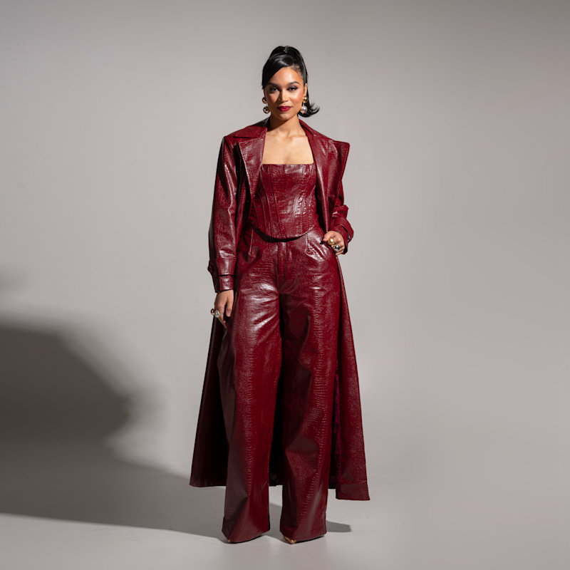 Ono Faux Leather Trench Jacket In Burgundy | OFUURE | Wolf & Badger