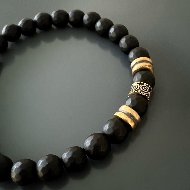 Thumbnail of Onyx Fleur De Lis Beaded Bracelet - Black image