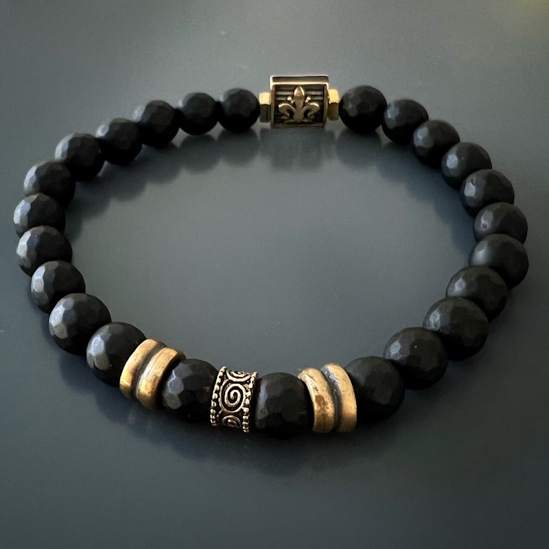 Thumbnail of Onyx Fleur De Lis Beaded Bracelet - Black image