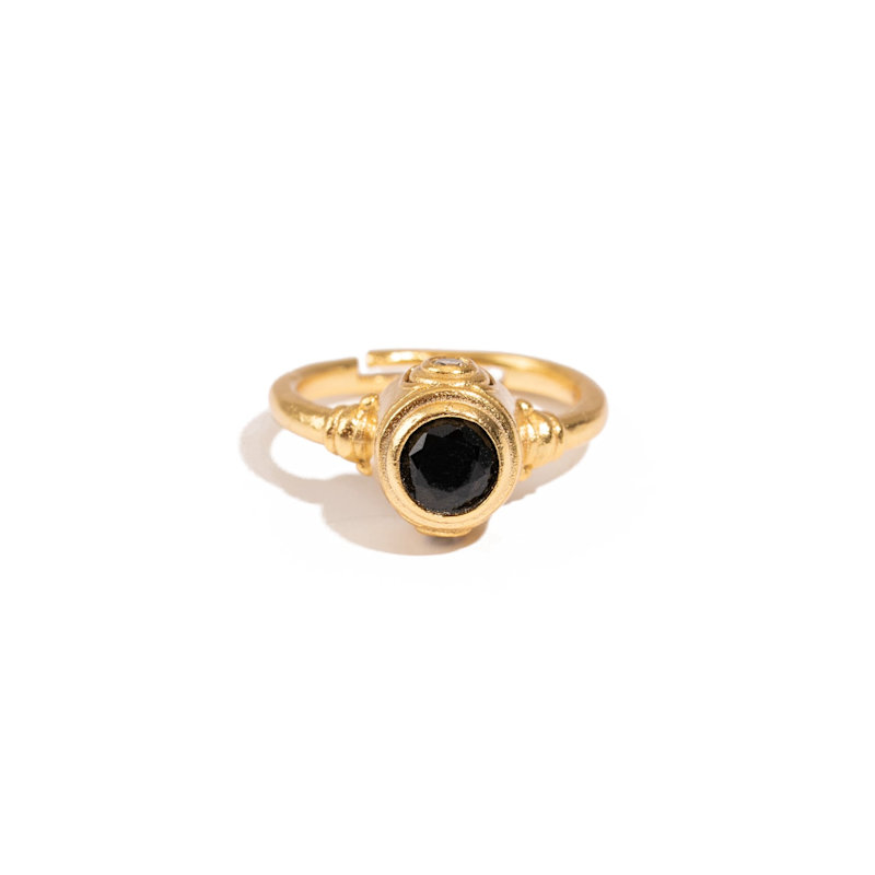 Thumbnail of Onyx Shadow Gold Adjustable Ring - Black image