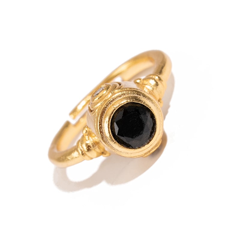 Thumbnail of Onyx Shadow Gold Adjustable Ring - Black image