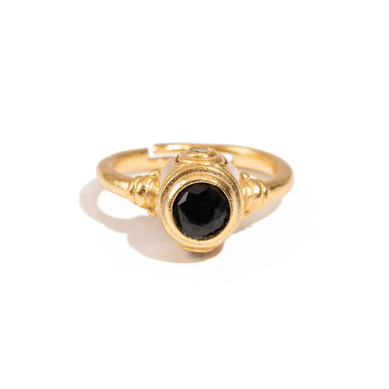 Thumbnail of Onyx Shadow Gold Adjustable Ring - Black image
