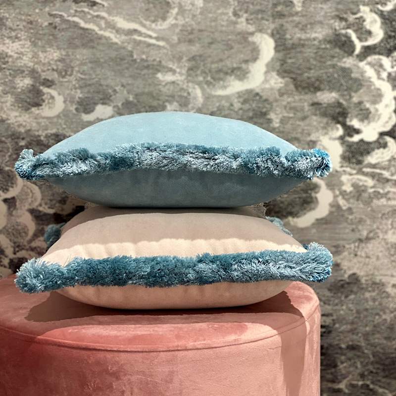 Thumbnail of Happy Pillow Velvet Light Blue With Light Blue Fringes image