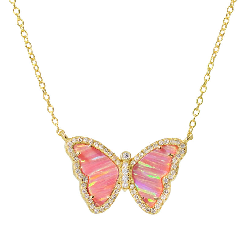 Thumbnail of Opal Butterfly Necklace With Stripes - Pink & Gold image