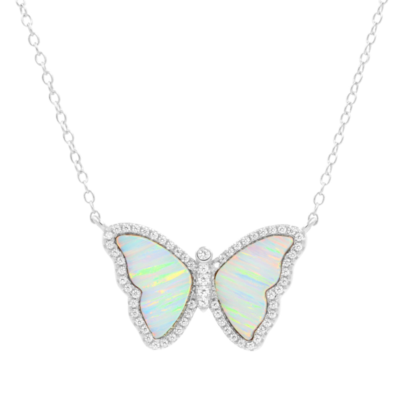 Thumbnail of Opal Butterfly Necklace With Stripes - Pink & Gold image