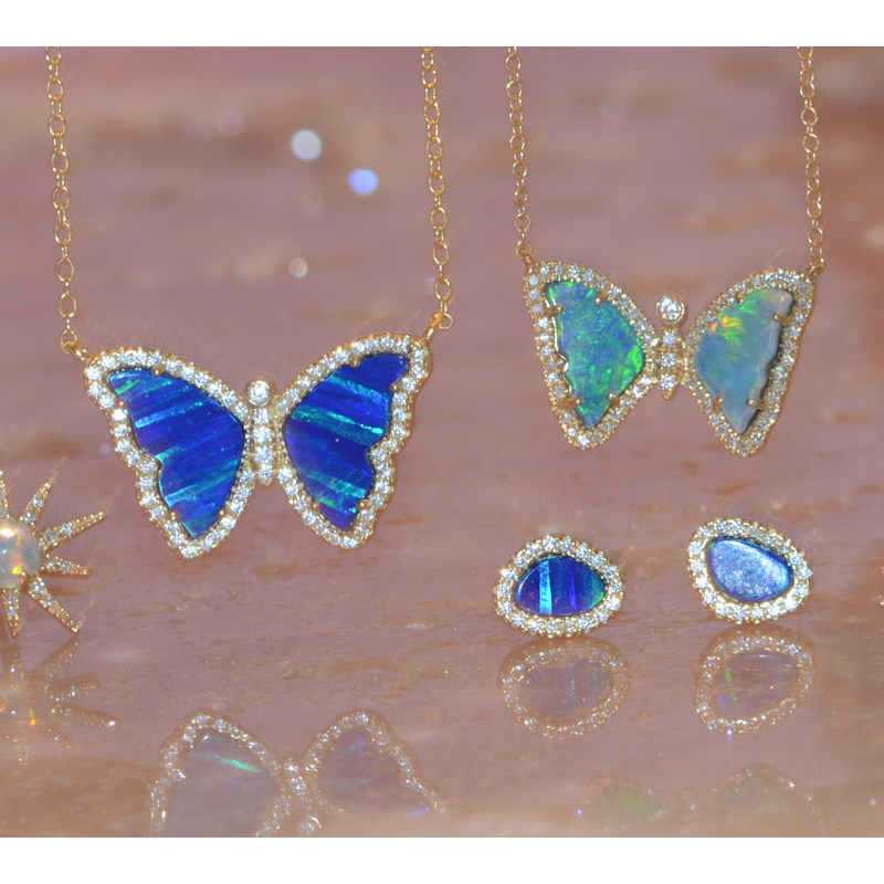 Thumbnail of Opal Butterfly Necklace With Stripes - Pink & Gold image