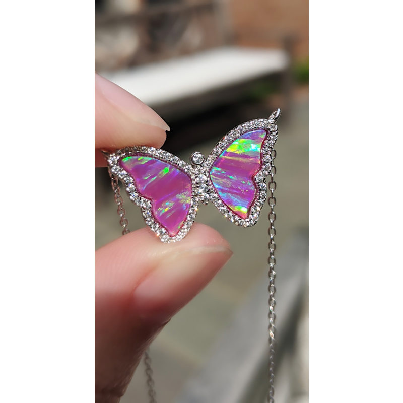 Thumbnail of Opal Butterfly Necklace With Stripes - Pink & Gold image