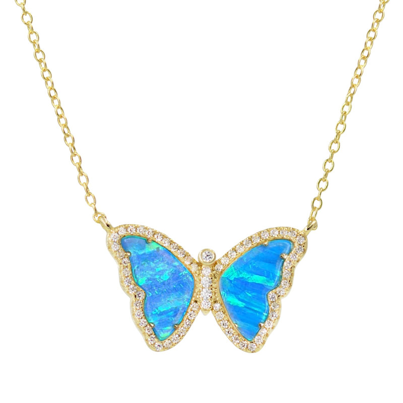 Thumbnail of Opal Butterfly Necklace With Stripes - Pink & Gold image