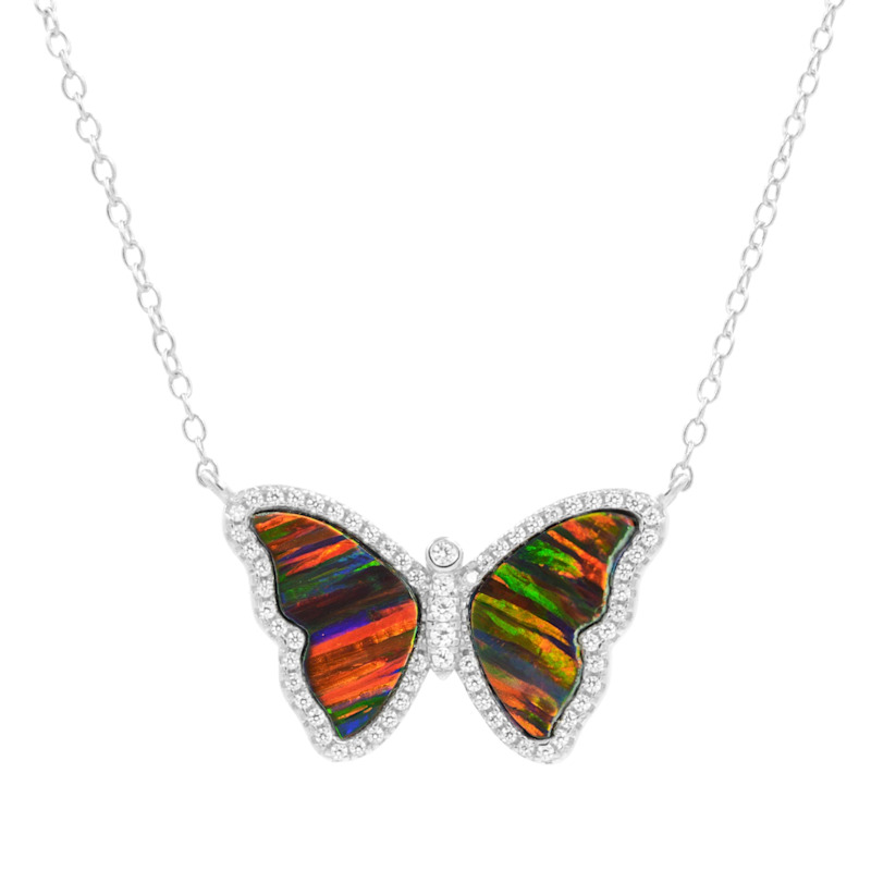 Thumbnail of Opal Butterfly Necklace With Stripes - Pink & Gold image
