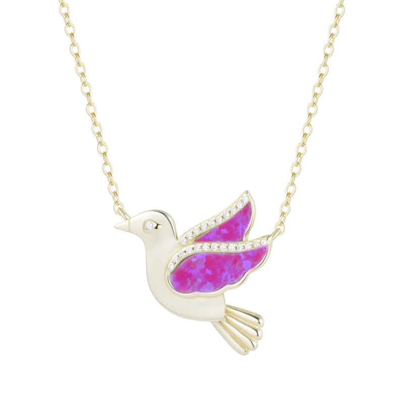 Thumbnail of Opal Dove Bird Necklace With Crystals - White image