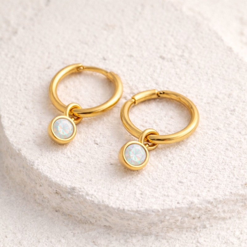 Thumbnail of Opal Drop Hoop Earrings image