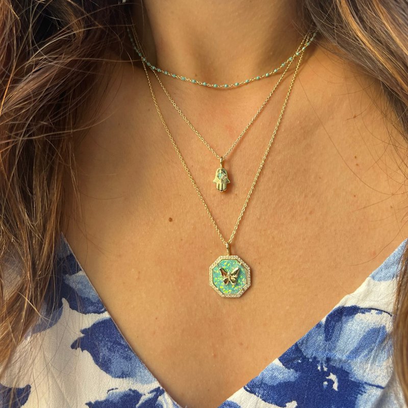 Thumbnail of Opal Hamsa Charm Necklace image