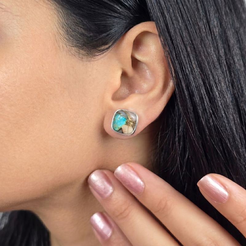Thumbnail of Opal Turquoise Sterling Silver Gemstone Stud Earrings image