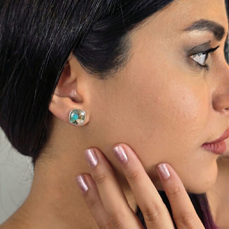 Thumbnail of Opal Turquoise Sterling Silver Gemstone Stud Earrings image
