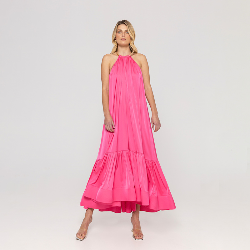 Nissa Open-Back Satin Maxi Dress - Pink