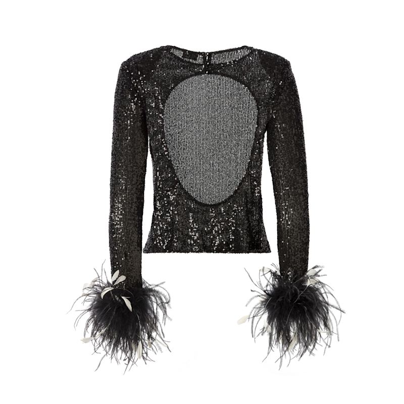 Open-Back Sequin Top In Black LITA COUTURE Wolf Badger