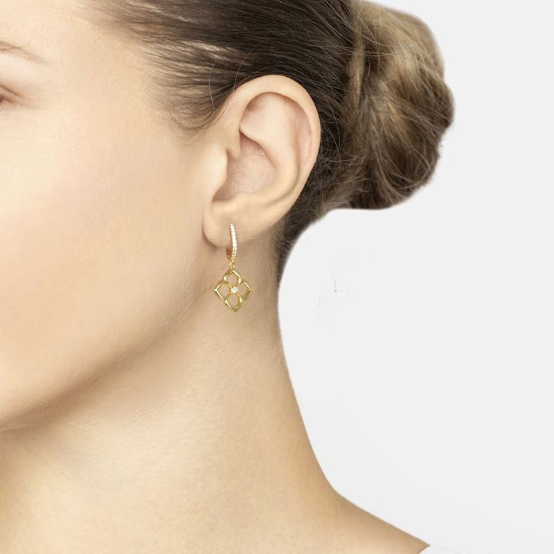 Thumbnail of Open Pointed Clover Flower Drop Earrings Gold image