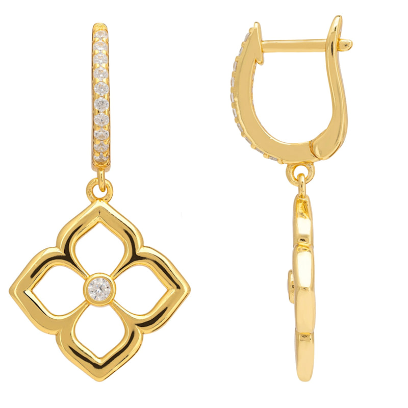 Thumbnail of Open Pointed Clover Flower Drop Earrings Gold image