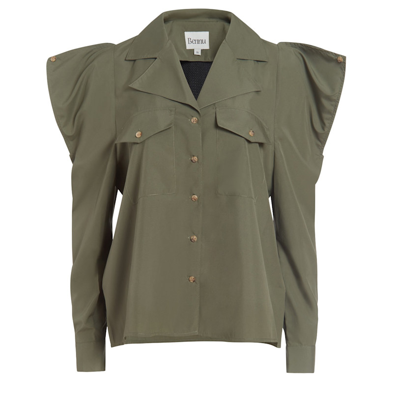 Thumbnail of Open Shoulder Button Down, Olive image