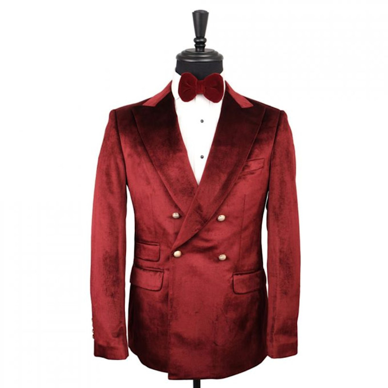 Thumbnail of Maison Velvet Double Breasted Peak Lapel Two Piece Suit – Burgundy image