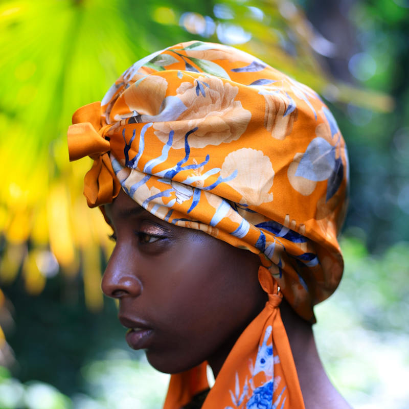Thumbnail of Orange Blossom Coral Silk Turban image