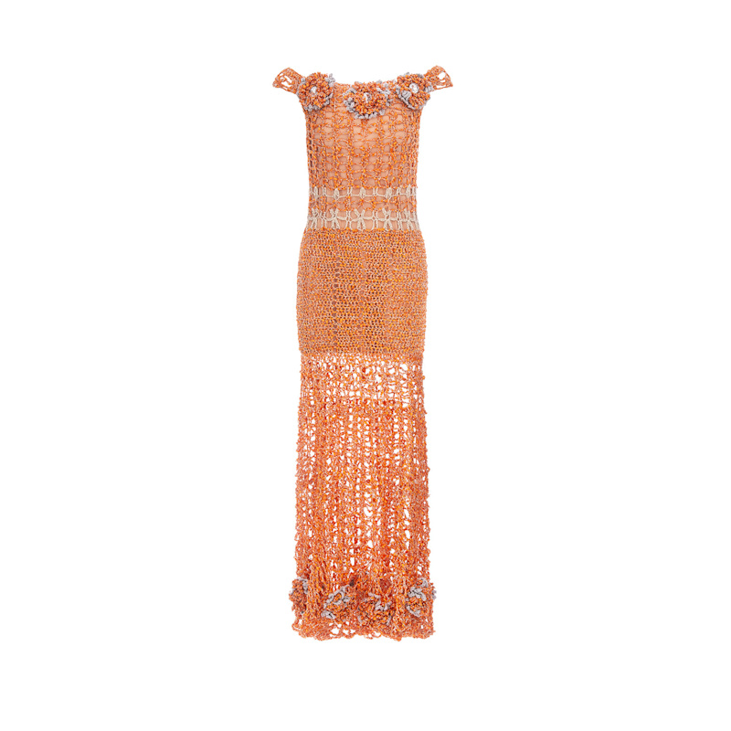 Orange Chrysanthemom Handmade Maxi Crochet Dress | ANDREEVA | Wolf & Badger
